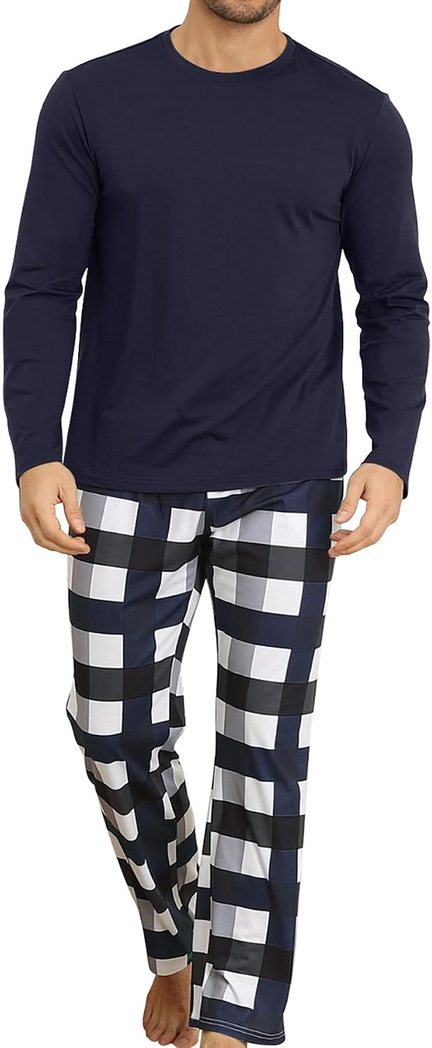 Contrast‑Trim V‑Neck Elastic‑Waist Casual Long Pajama Set