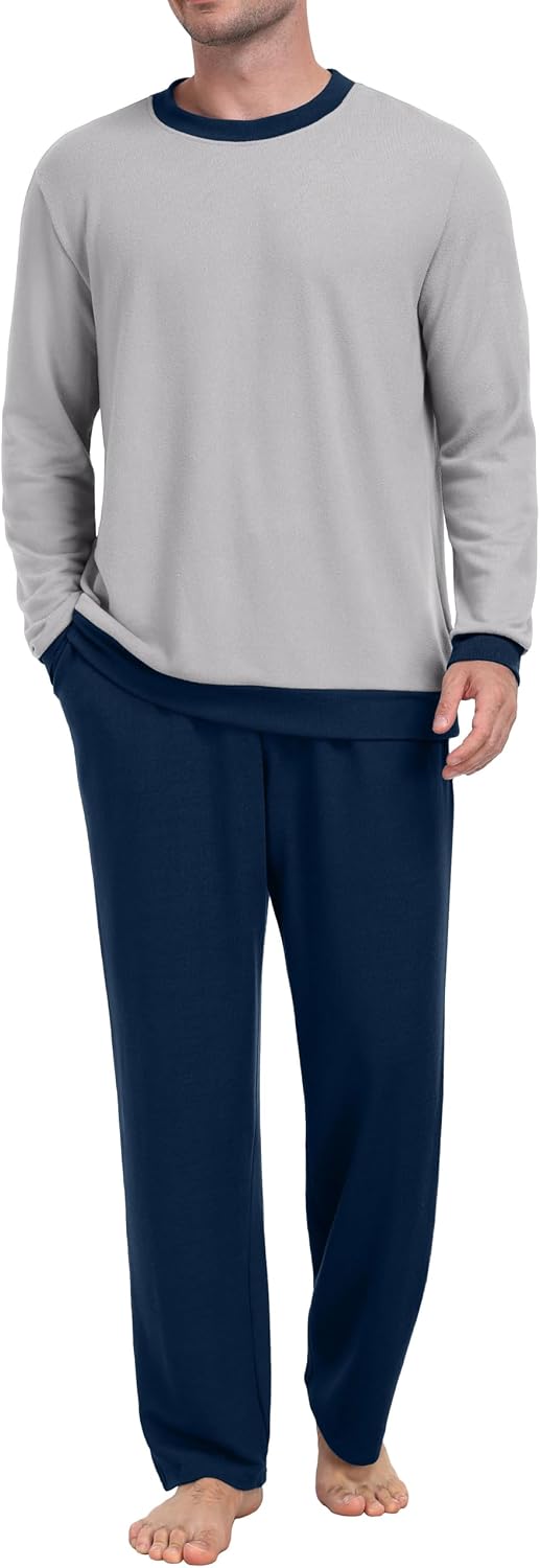 Crew‑Neck Stretch‑Knit Casual Long Pajama Set