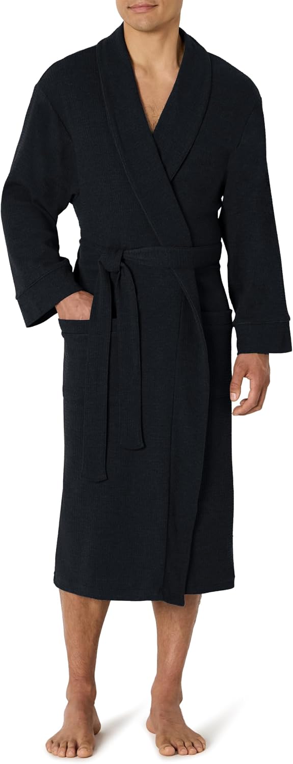 Cotton Blend Waffle‑Knit Mid‑Length Bathrobe