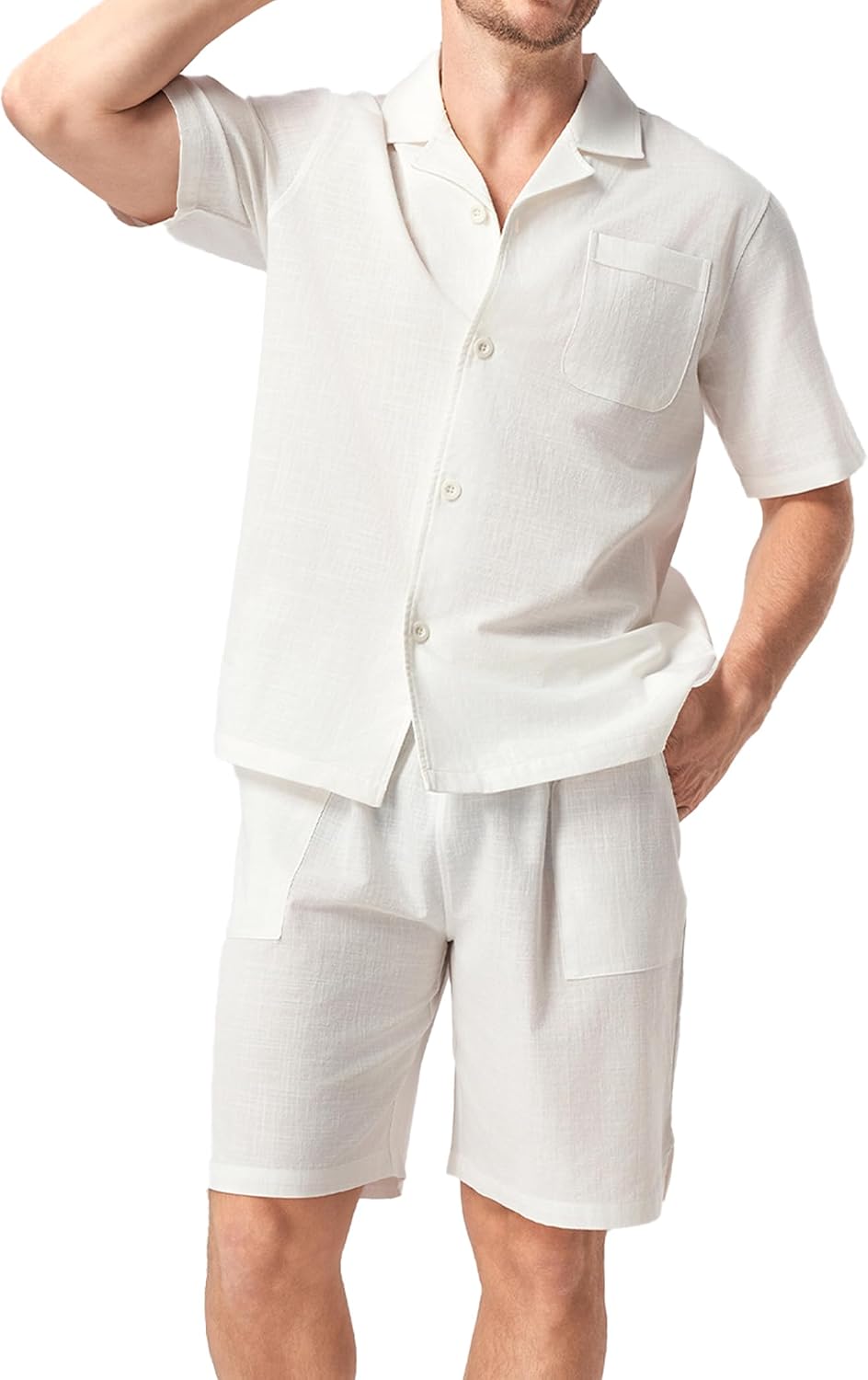 Soft‑Textured Printed Mixed‑Fabric Short Pajama Set