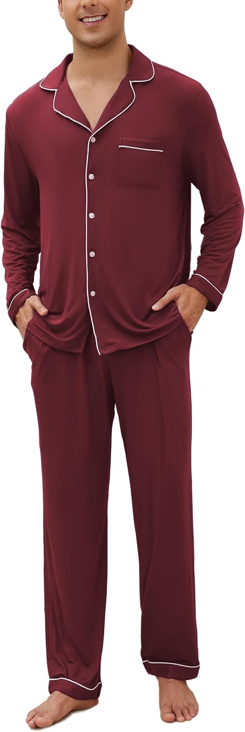 Notch‑Collar Knit Versatile Long‑Sleeve Pajama Set