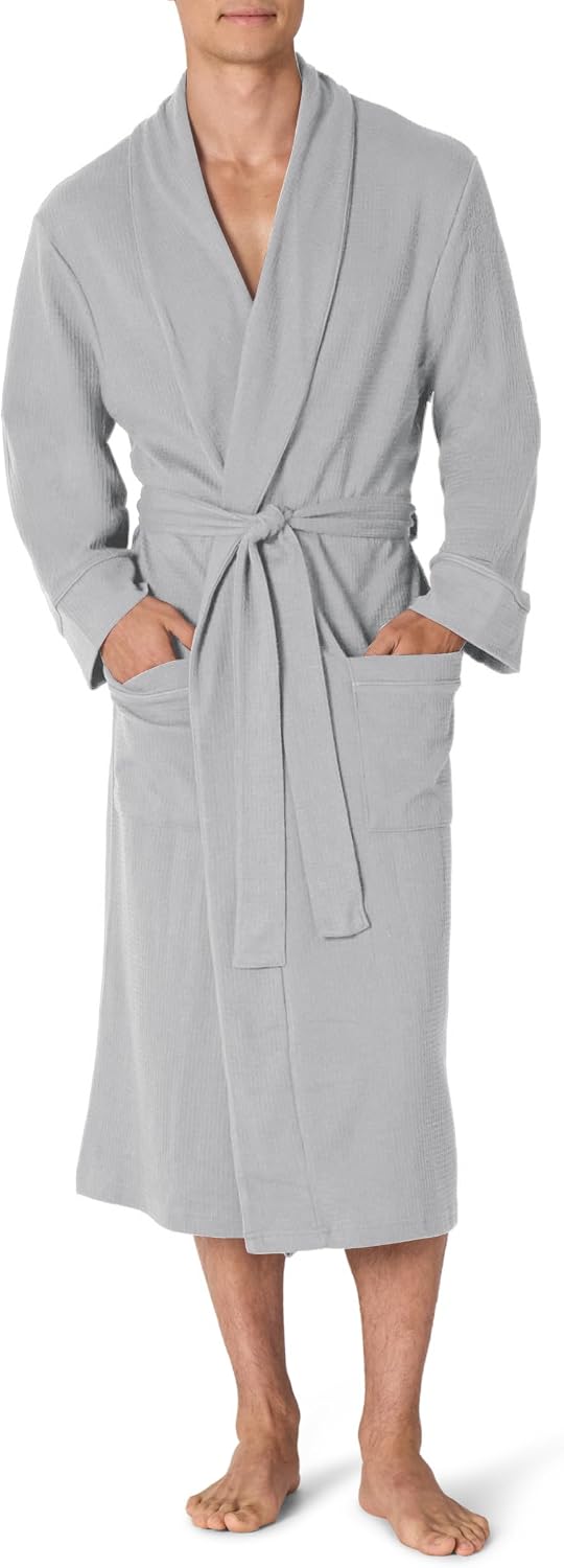 Cotton Blend Waffle‑Knit Mid‑Length Bathrobe