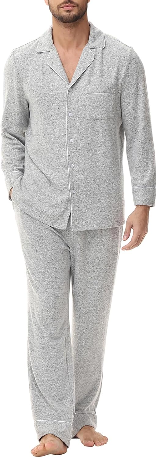 Two‑Tone Weave Flannel Long‑Sleeve Loungewear Set