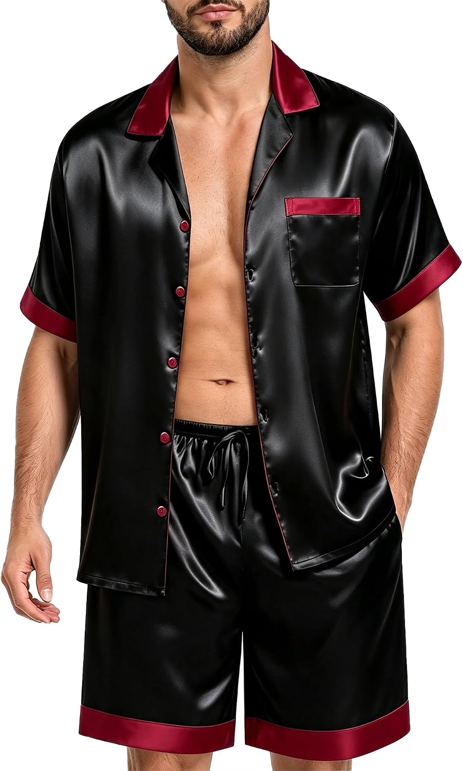 Glossy Lapel‑Collar Satin Short‑Sleeve Pajama Set