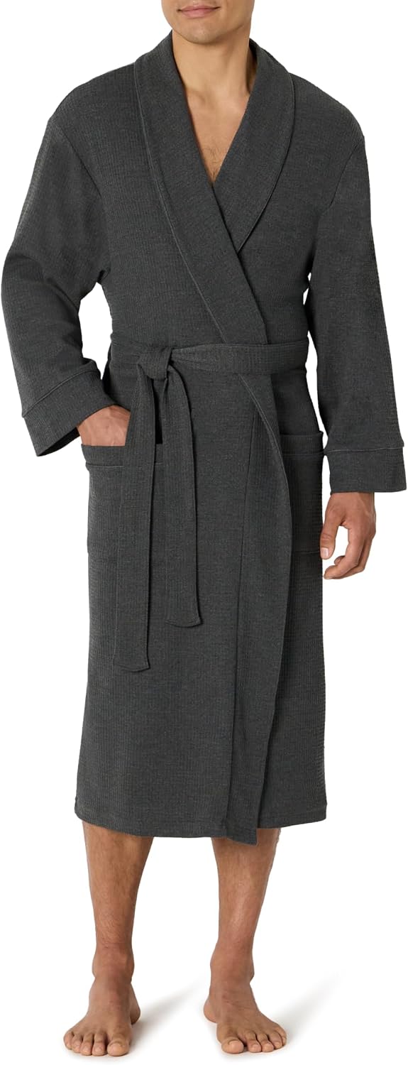 Cotton Blend Waffle‑Knit Mid‑Length Bathrobe