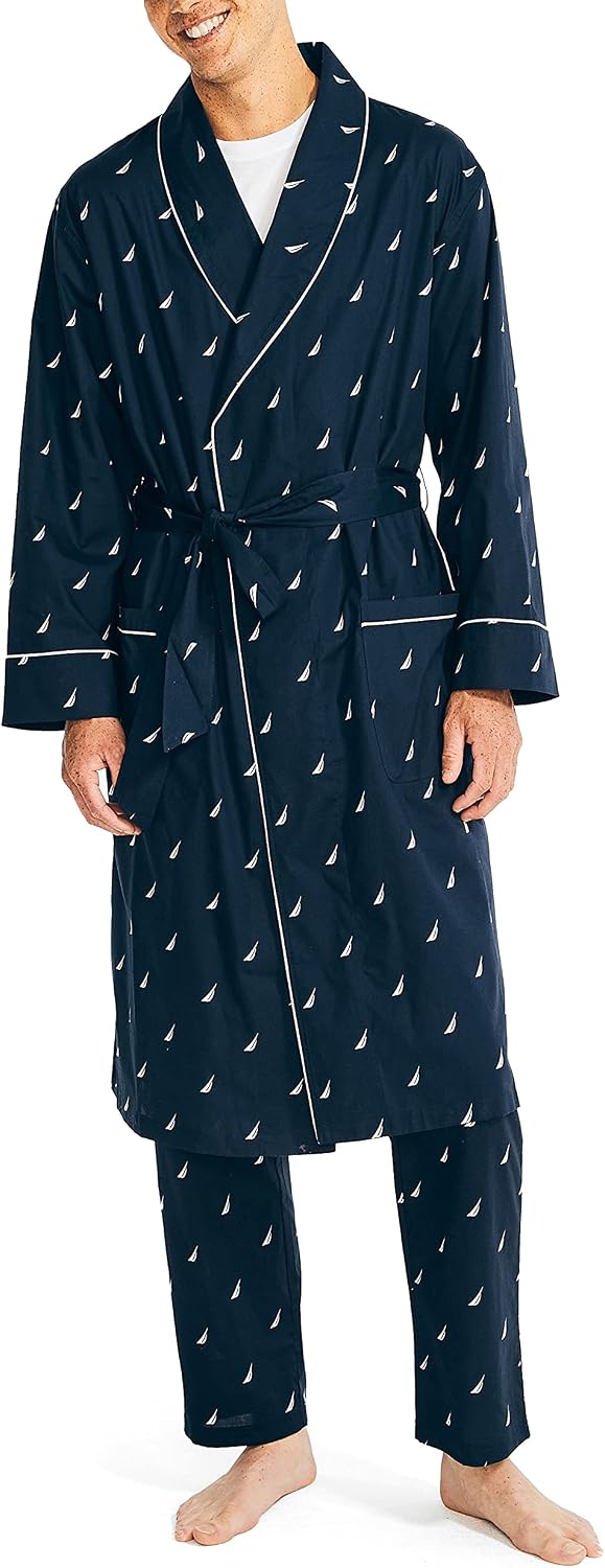 Print Waffle‑Knit Home Bathrobe