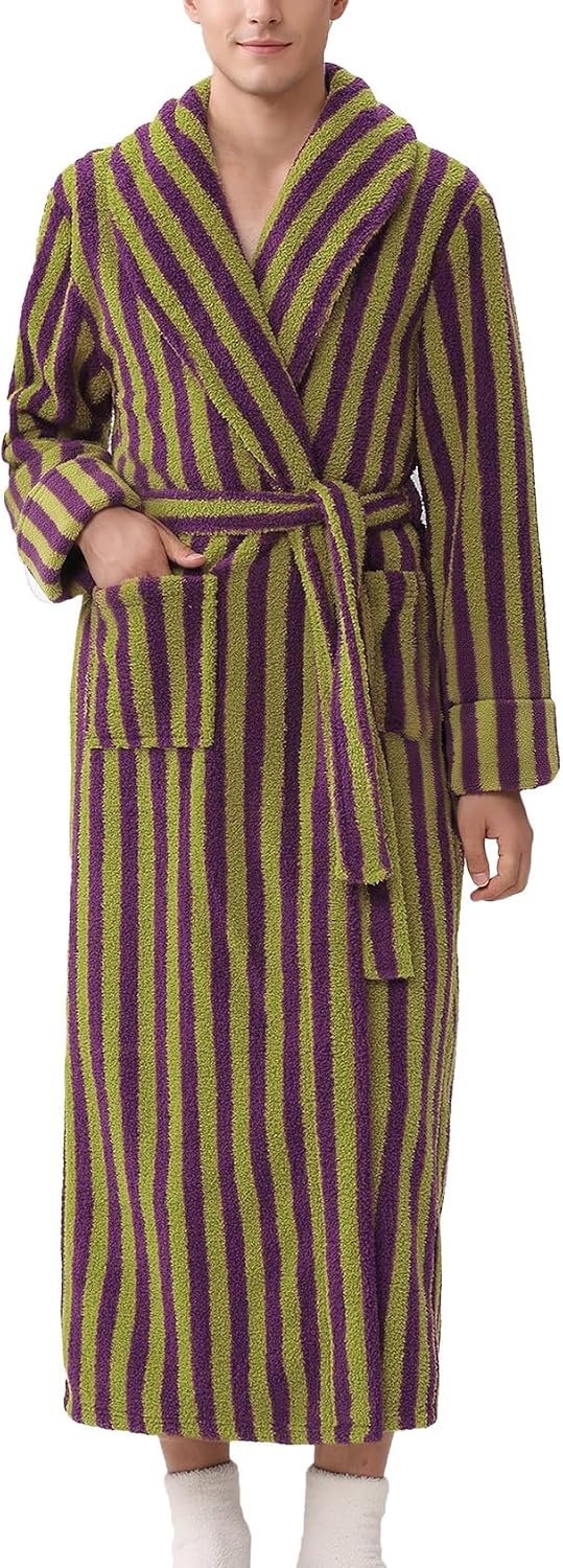 Striped Plush Shawl‑Collar Winter Bathrobe