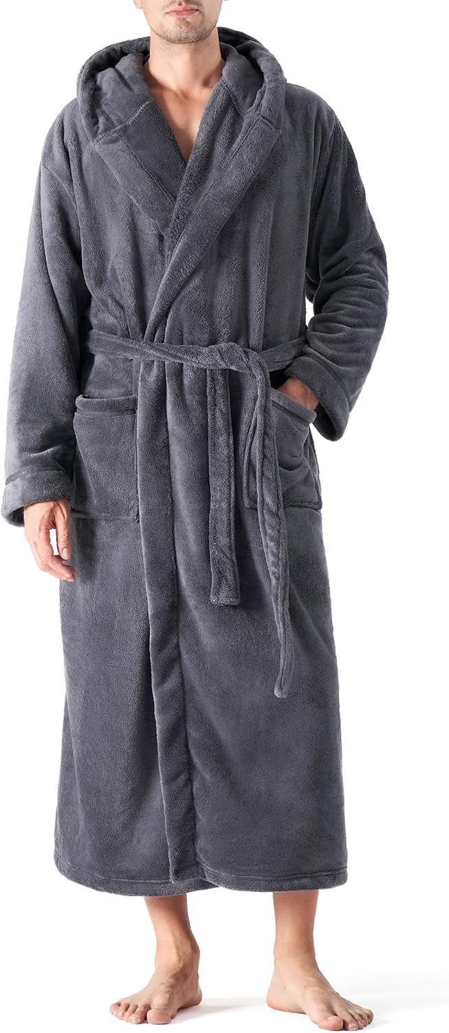 Warm Coral Fleece Hooded Bathrobe
