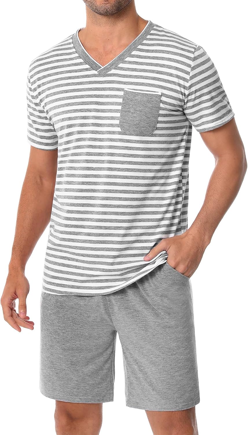 Striped Cotton‑Spandex Summer Short Pajama Set
