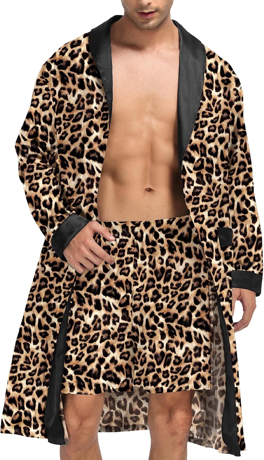 Imitation Silk Kimono Bathrobe And Short Set